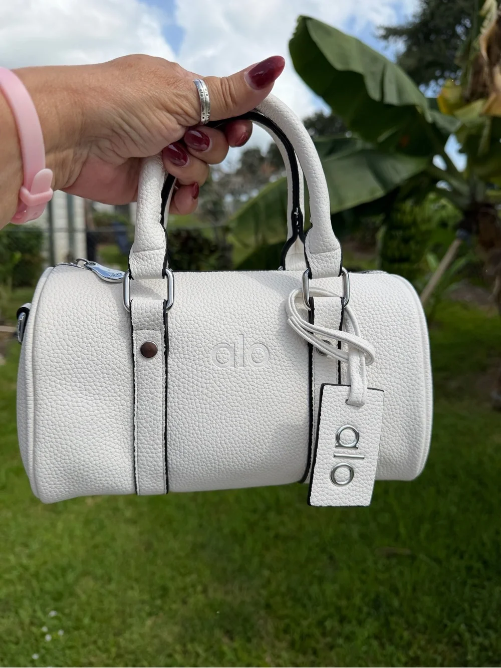 ALO Yoga White Pebbled Mini Barrel Bag with Wallet